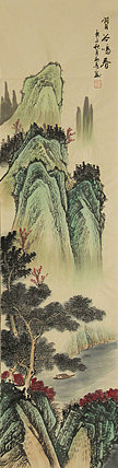 四尺对开山水——画家永亮