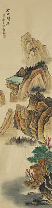 四尺对开山水——画家永亮