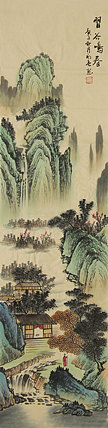四尺对开山水——画家永亮