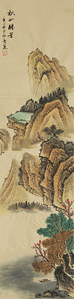 四尺对开山水——画家永亮
