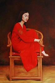 馆藏著名 超写实油画 孙冰 经典作品《红衣服女人》57