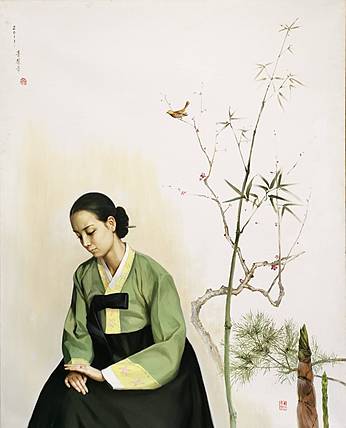 馆藏朝鲜最高级别艺术家 功勋艺术家 洪哲雄 《竹下的美人》41