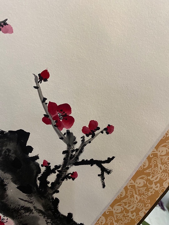 国家一级美术师 亚墨 红梅花开已装裱，内芯92&times;92