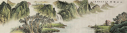 画家 松清 山河溢彩 六尺对开山水