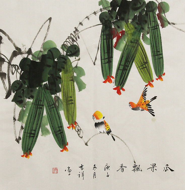 斗方花鸟——画家吉祥