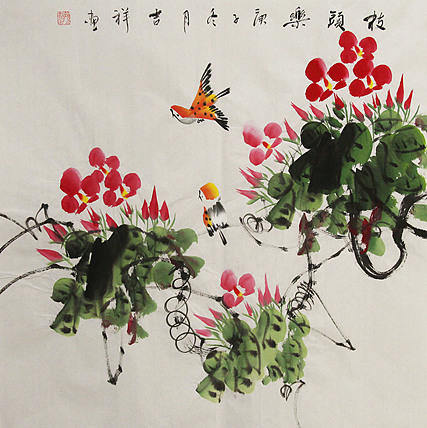 斗方花鸟——画家吉祥
