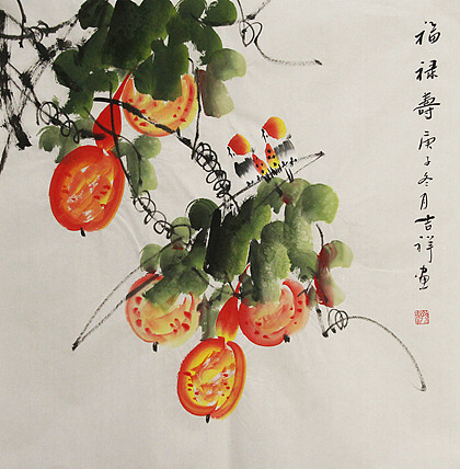 斗方花鸟——画家吉祥