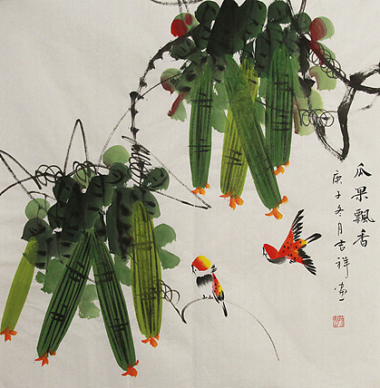 斗方花鸟——画家吉祥