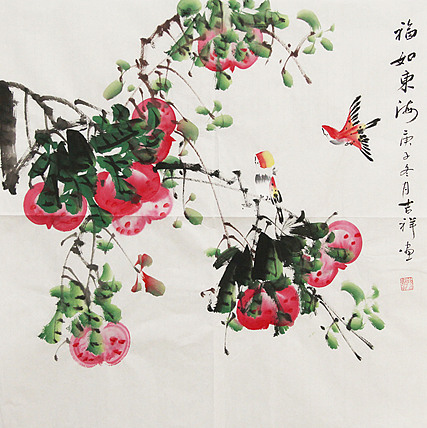 斗方花鸟——画家吉祥