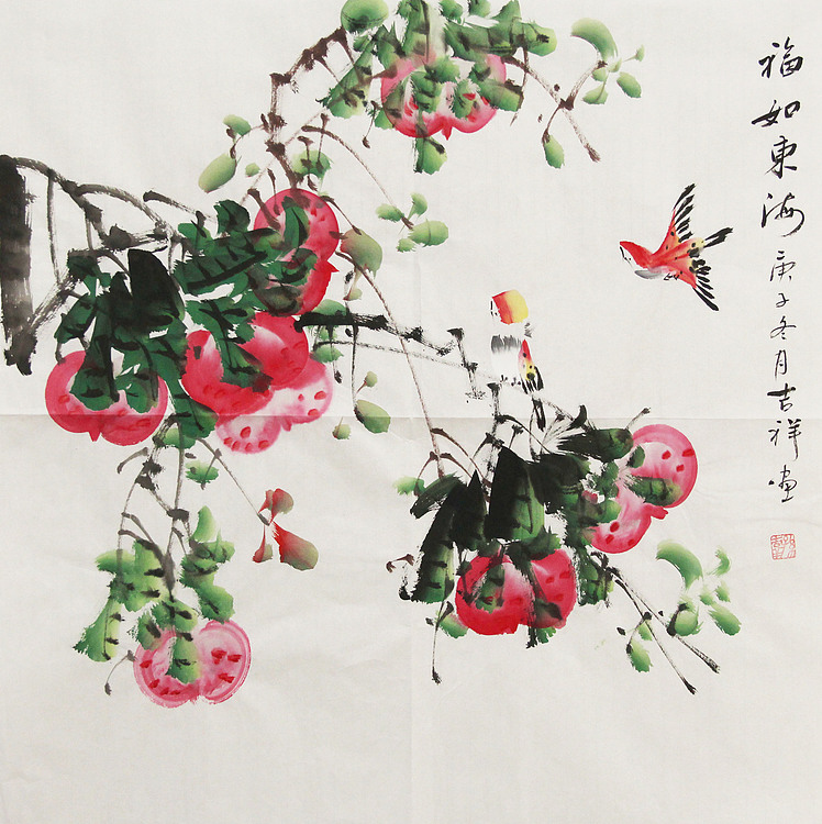 斗方花鸟——画家吉祥