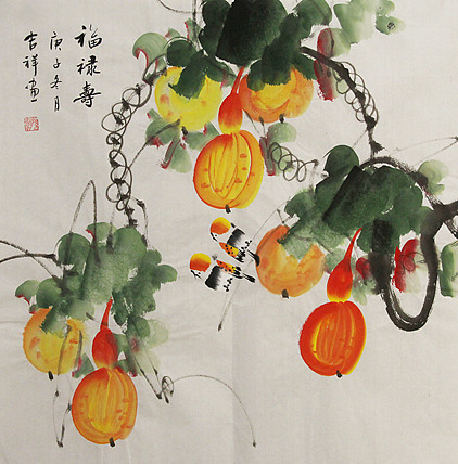斗方花鸟——画家吉祥