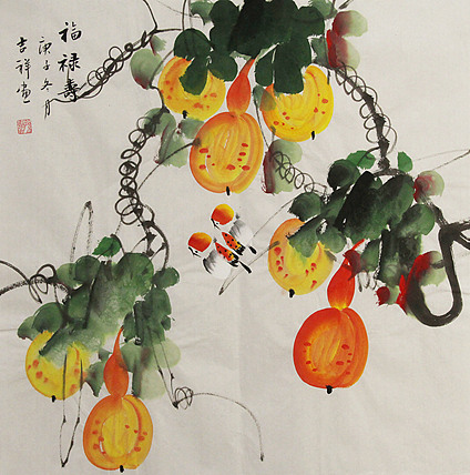 斗方花鸟——画家吉祥