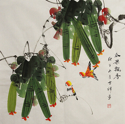 斗方花鸟——画家吉祥