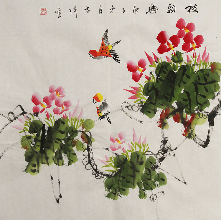 斗方花鸟——画家吉祥