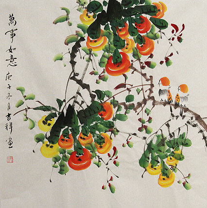 斗方花鸟——画家吉祥