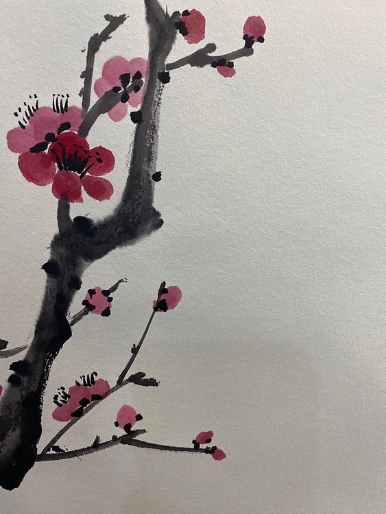国家一级美术师 亚墨 红梅花开已装裱，内芯92&times;92