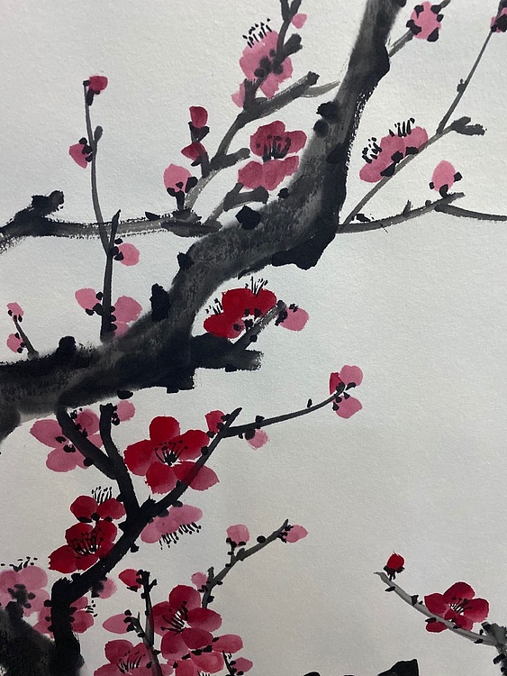 国家一级美术师 亚墨 红梅花开已装裱，内芯92&times;92