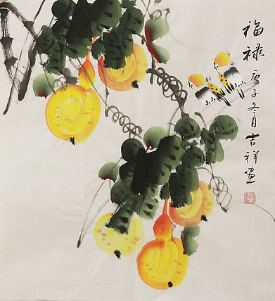 斗方花鸟作品——画家吉祥