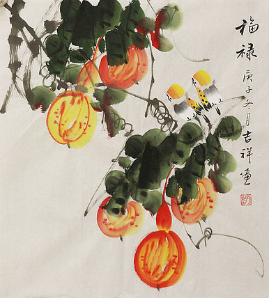 斗方花鸟作品——画家吉祥