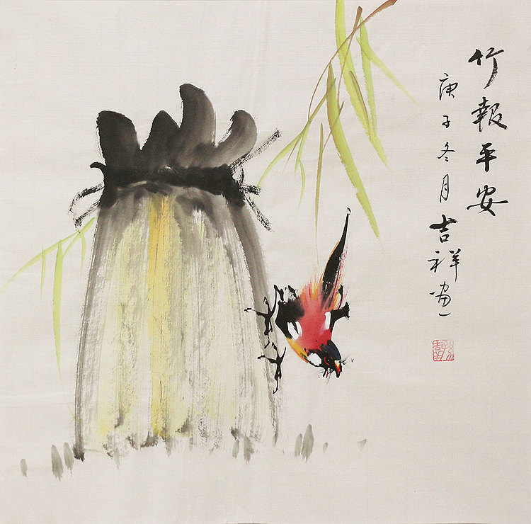 斗方花鸟作品——画家吉祥