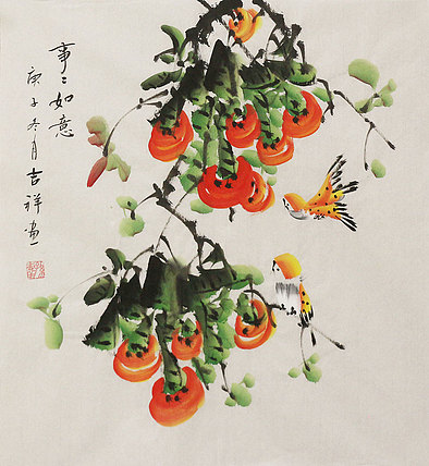 斗方花鸟作品——画家吉祥