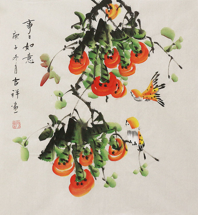斗方花鸟作品——画家吉祥