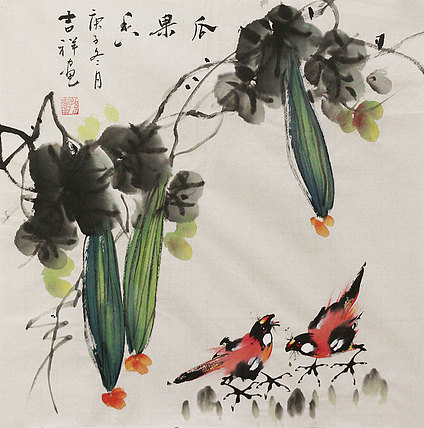 斗方花鸟作品&mdash;&mdash;画家吉祥