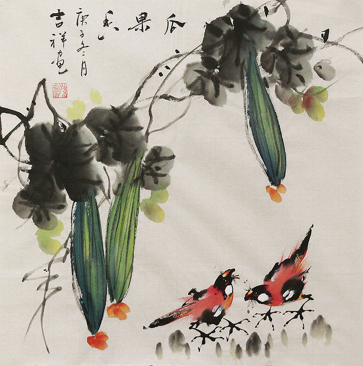 斗方花鸟作品&mdash;&mdash;画家吉祥