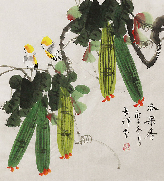 斗方花鸟作品——画家吉祥