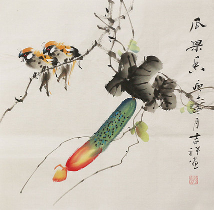 斗方花鸟作品——画家吉祥