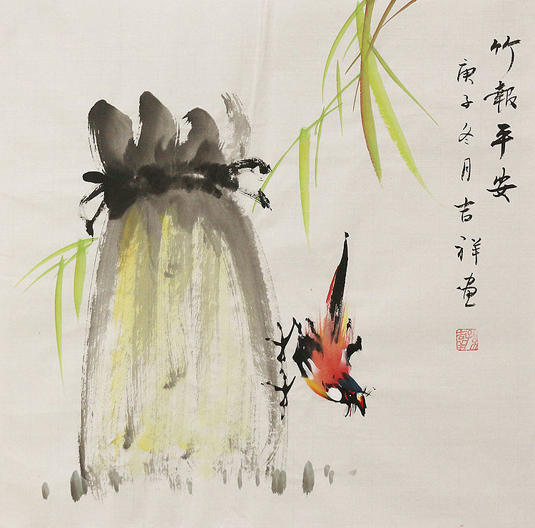 斗方花鸟作品——画家吉祥