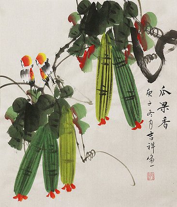 斗方花鸟作品——画家吉祥