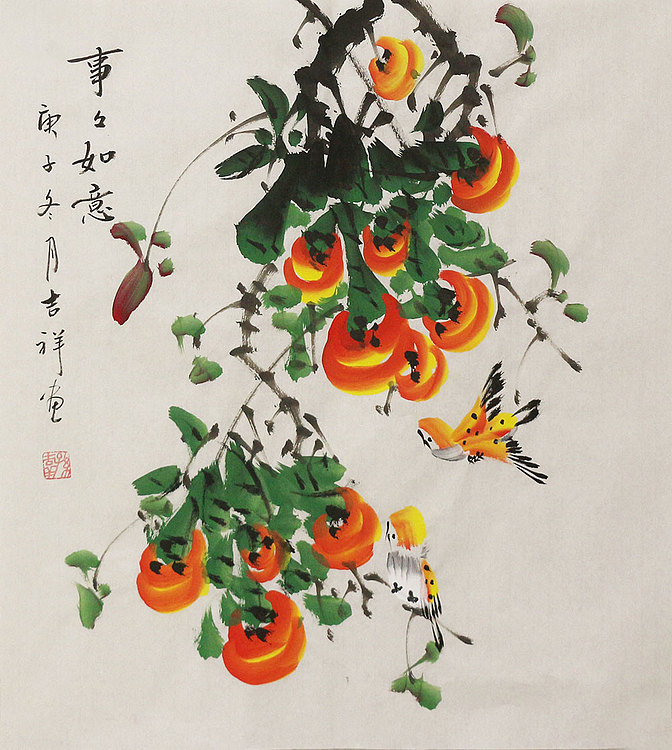 斗方花鸟作品——画家吉祥