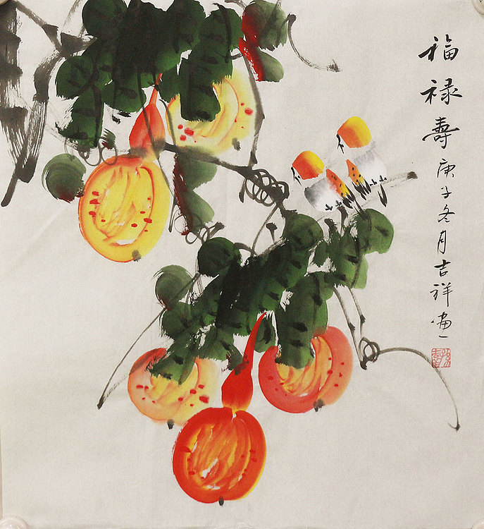 斗方花鸟作品——画家吉祥