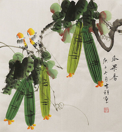 斗方花鸟作品——画家吉祥
