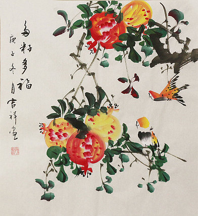 斗方花鸟作品——画家吉祥