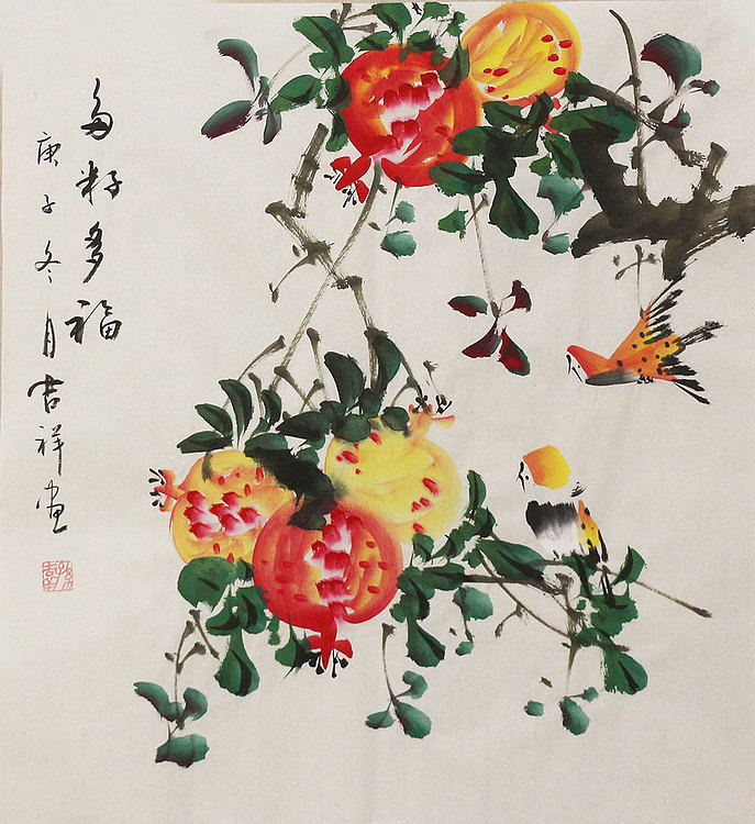 斗方花鸟作品——画家吉祥