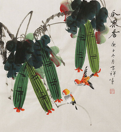 斗方花鸟作品——画家吉祥