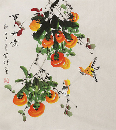 斗方花鸟作品——画家吉祥
