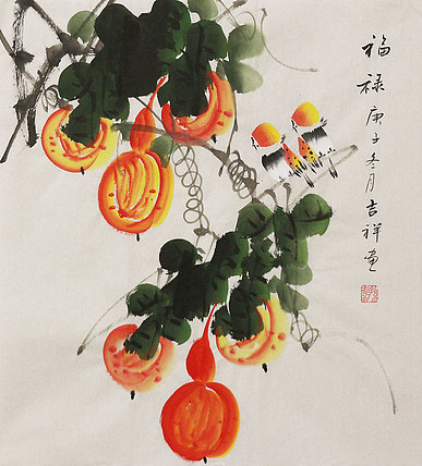 斗方花鸟作品——画家吉祥
