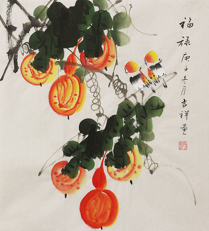 斗方花鸟作品——画家吉祥