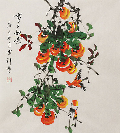斗方花鸟作品——画家吉祥