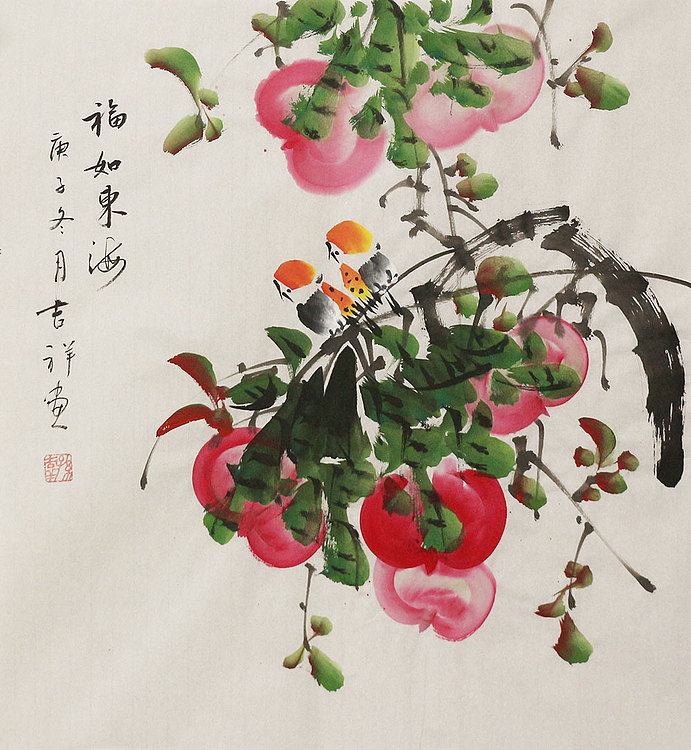 斗方花鸟作品——画家吉祥