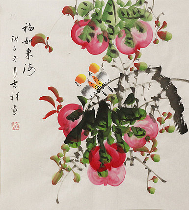 斗方花鸟作品——画家吉祥