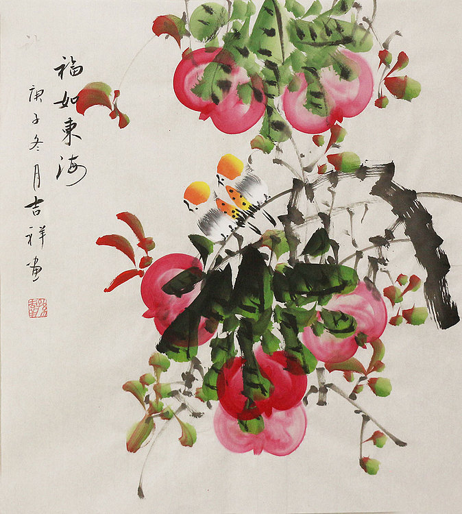 斗方花鸟作品——画家吉祥
