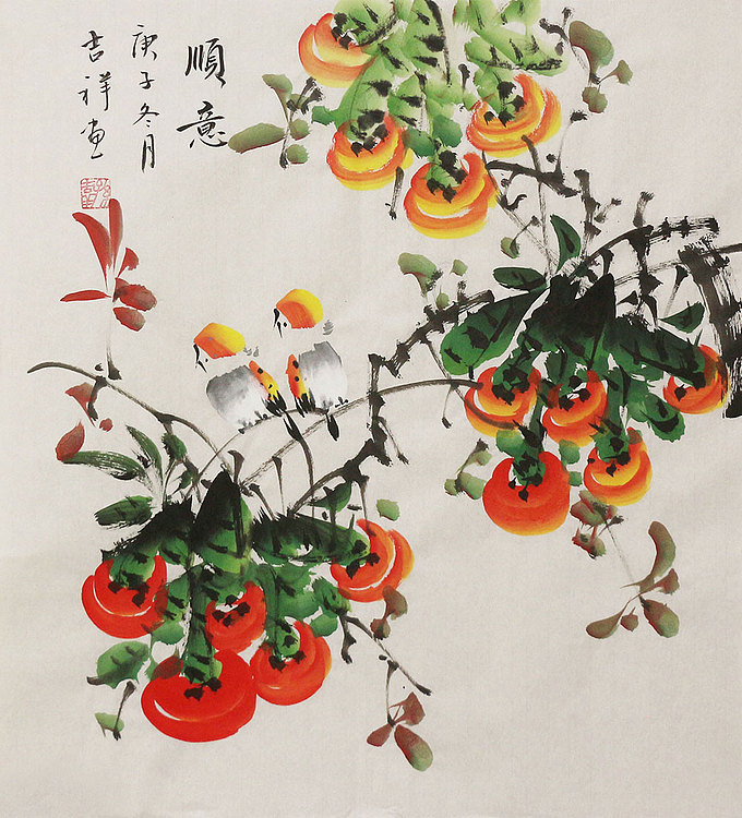 斗方花鸟作品——画家吉祥
