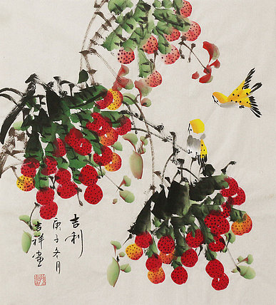 斗方花鸟作品——画家吉祥