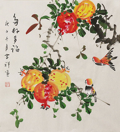 斗方花鸟作品——画家吉祥