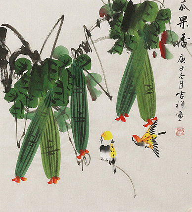 斗方花鸟作品——画家吉祥