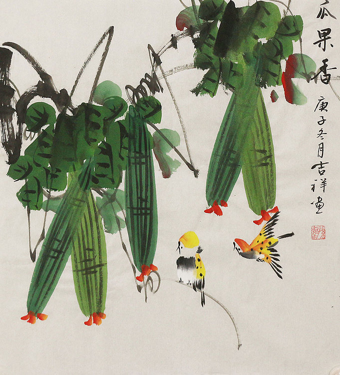 斗方花鸟作品——画家吉祥